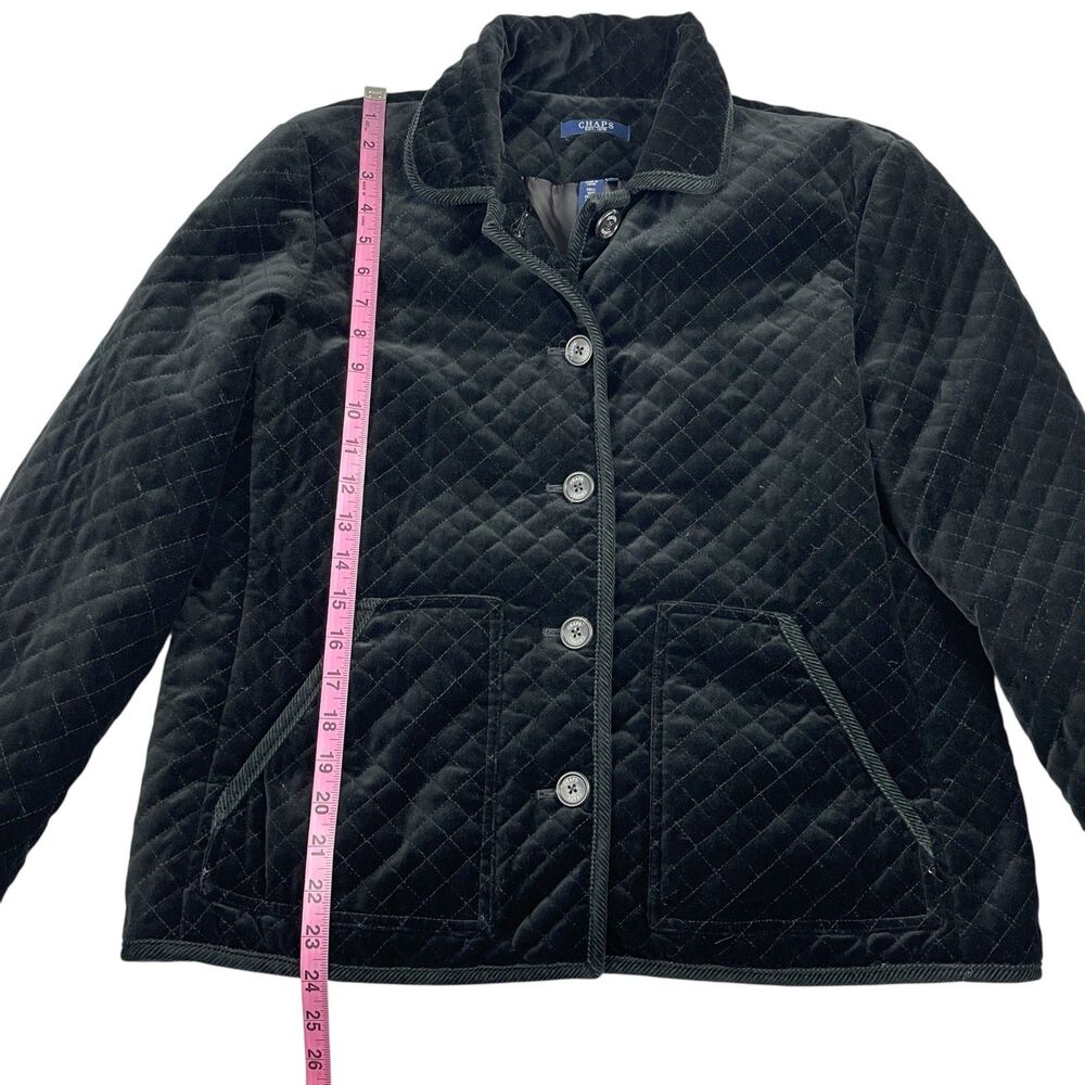 Chaps Women's Quilted Jacket Large Black Diamond‑Quilt Button Front Coat - Picture 10 of 12
